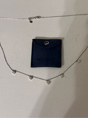 NOEMIE 18k white gold diamond Station Necklace with Clear Dangles